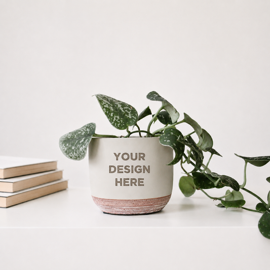 5" Concrete & Terracotta Rounded Cylinder Planter Pot