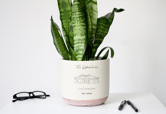 7" Concrete + Terracotta Rounded Cylinder