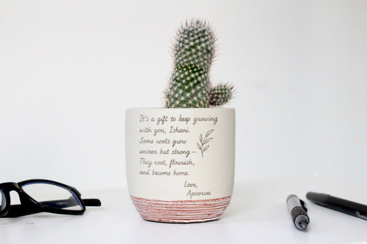 3" Concrete & Terracotta Rounded Cylinder Planter Pot