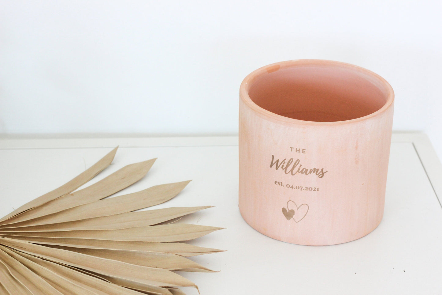 Personalized Blush Pink Flower Pot, Engraved Terracotta Planter