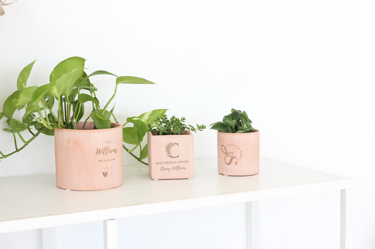 Personalized Blush Pink Flower Pot, Engraved Terracotta Planter