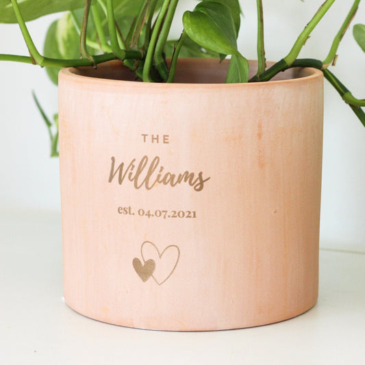 Personalized Blush Pink Flower Pot, Engraved Terracotta Planter