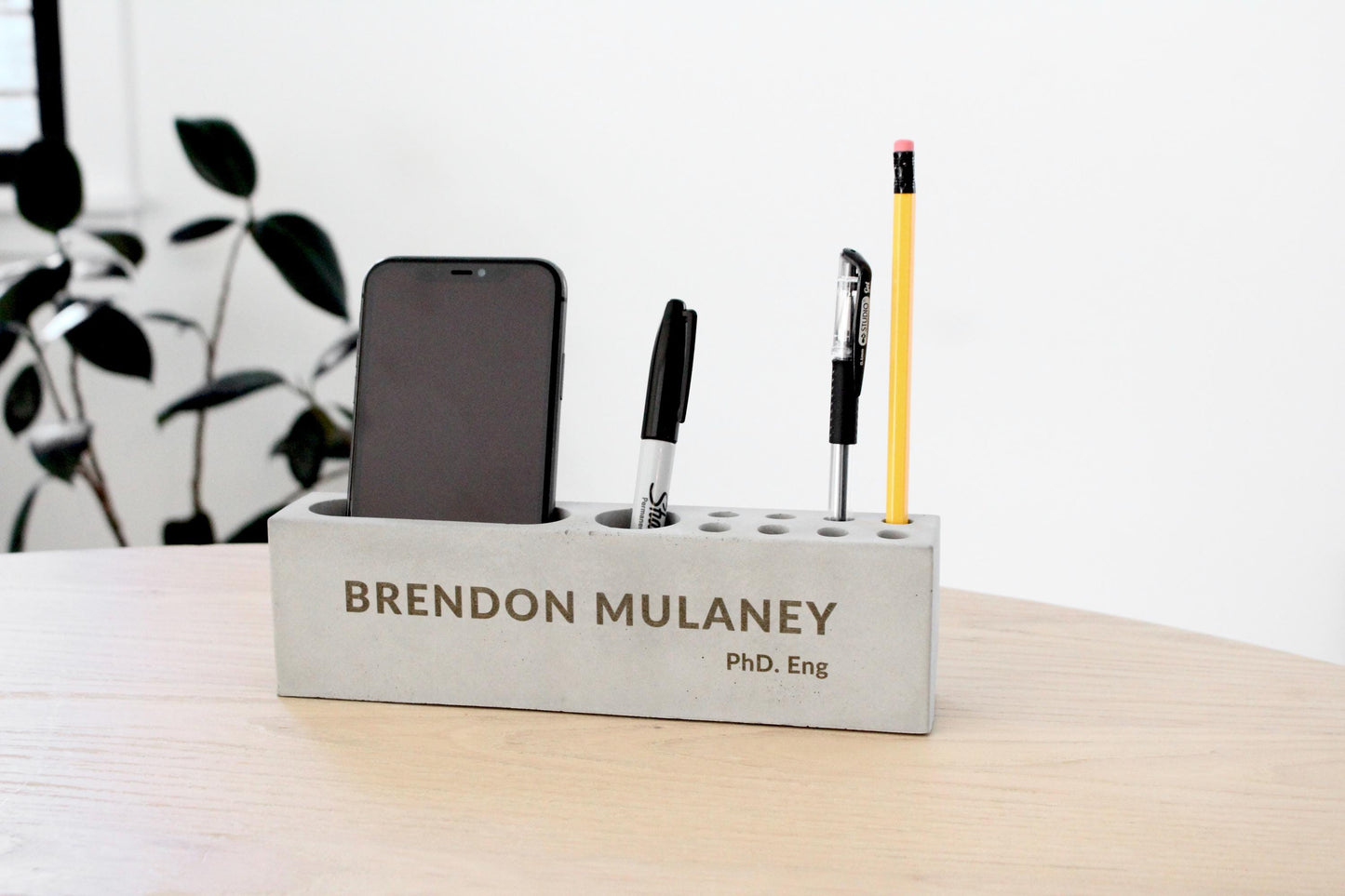 Personalized Concrete Desk Organizer, Custom Engraved Cement Docking Station, Custom Gift for Dad, Phone Stand, Personalized Gift for Men