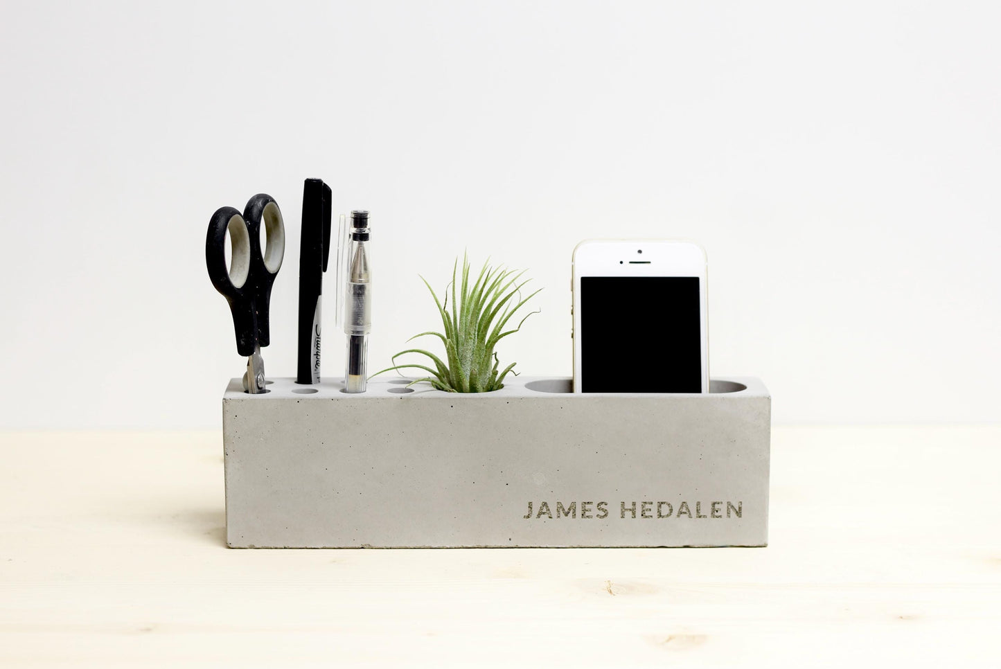 Personalized Concrete Desk Organizer, Custom Engraved Cement Docking Station, Custom Gift for Dad, Phone Stand, Personalized Gift for Men