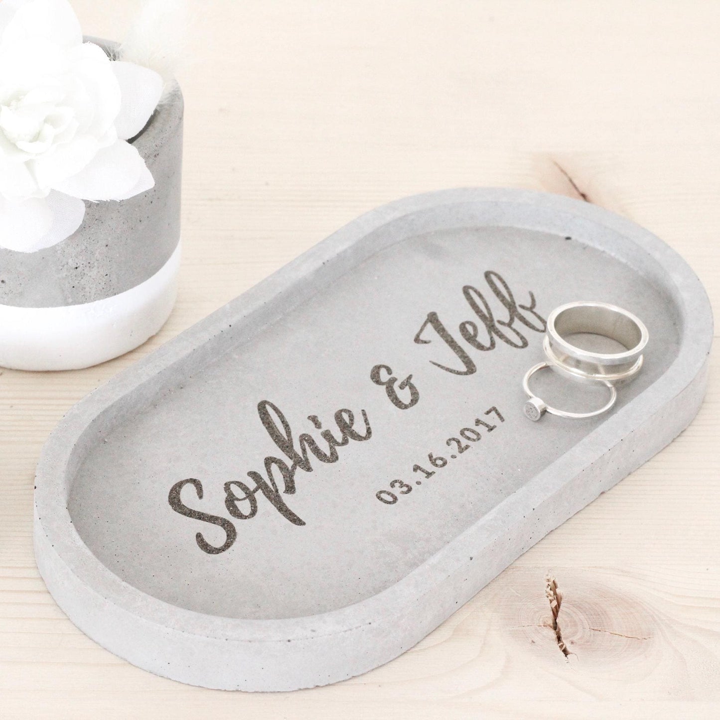 Personalized Engraving Concrete Decorative Oval Tray Jewelry Dish