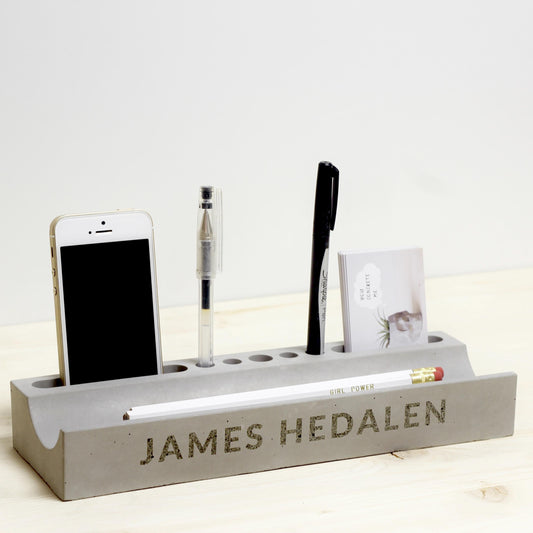 Personalized Concrete Desk Organizer, Custom Engraving Docking Station, Father's Day Gift, Gift for Him