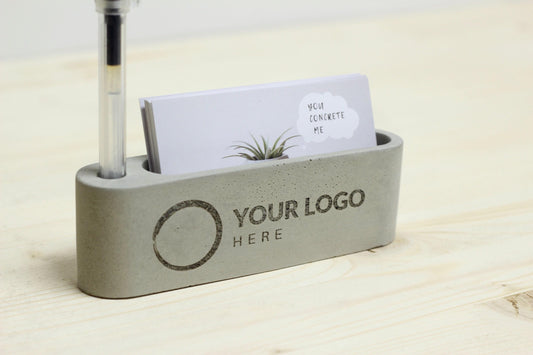 Personalized Concrete Business Cards Holder for Desk | Pen Holder
